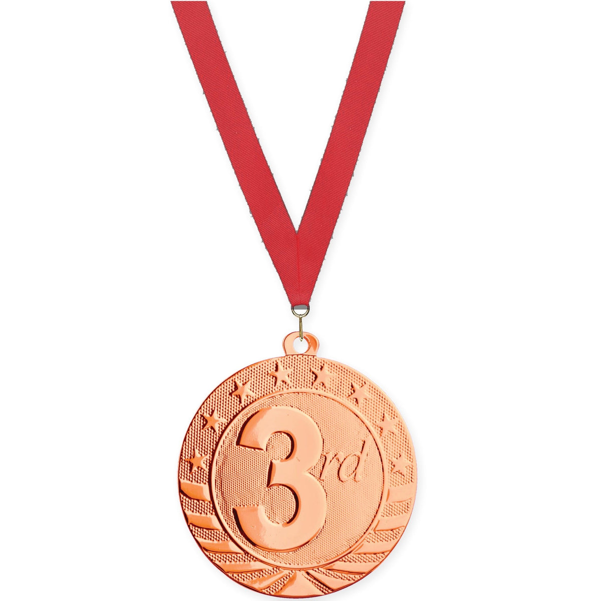 2 inch Place Starbrite medal in bronze - 3rd place with Red neck ribbon