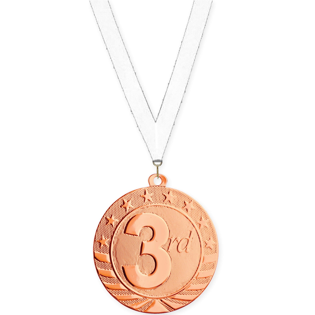 2 inch Place Starbrite medal in bronze - 3rd place with White neck ribbon