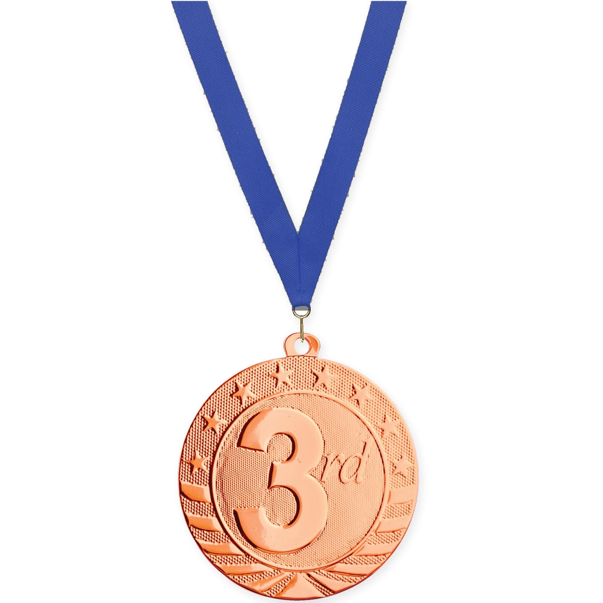2 inch Place Starbrite medal in bronze - 3rd place with Blue neck ribbon
