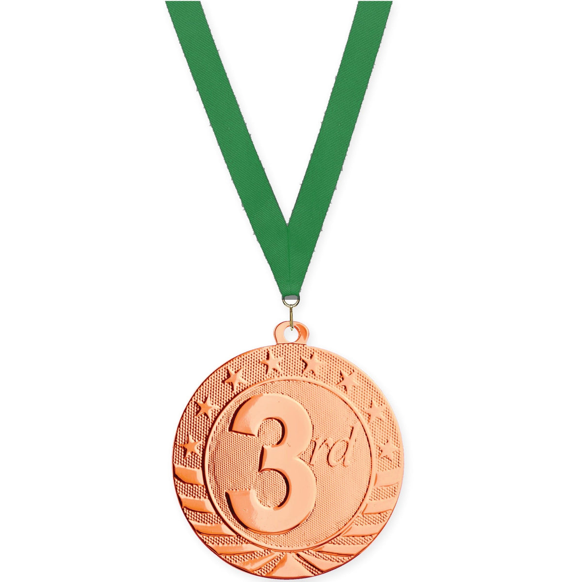 2 inch Place Starbrite medal in bronze - 3rd place with Green neck ribbon