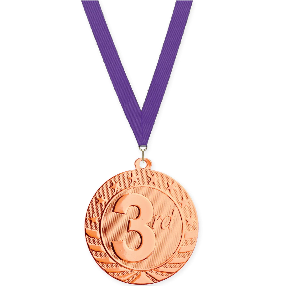 2 inch Place Starbrite medal in bronze - 3rd place with Purple neck ribbon