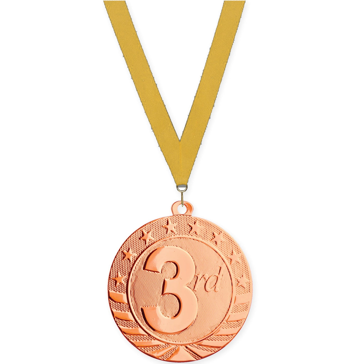 2 inch Place Starbrite medal in bronze - 3rd place with Gold neck ribbon
