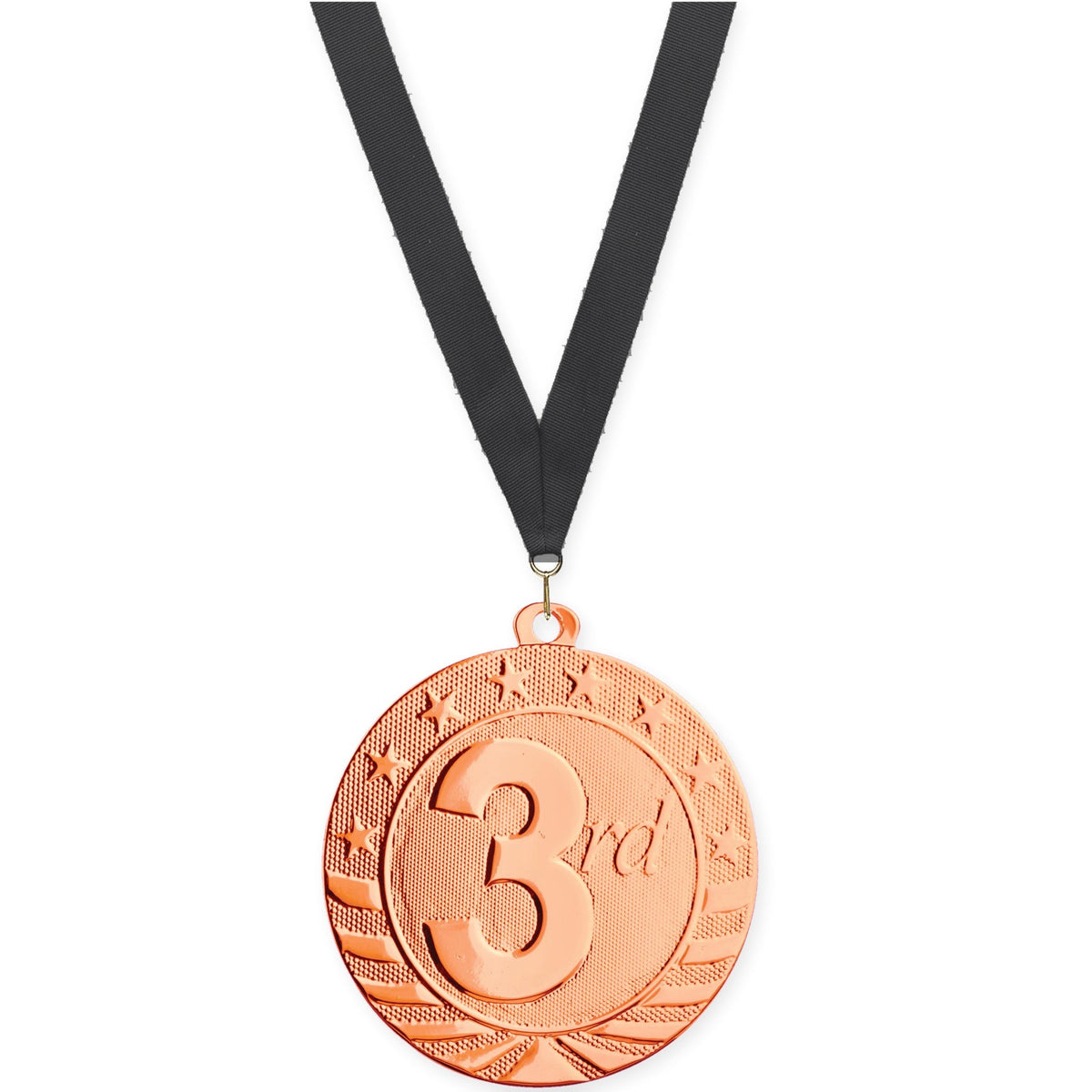 2 inch Place Starbrite medal in bronze - 3rd place with Black neck ribbon