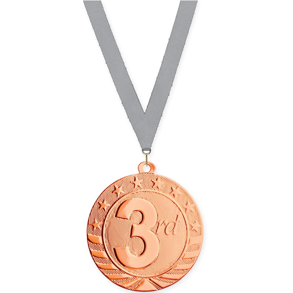2 inch Place Starbrite medal in bronze - 3rd place with Gray neck ribbon