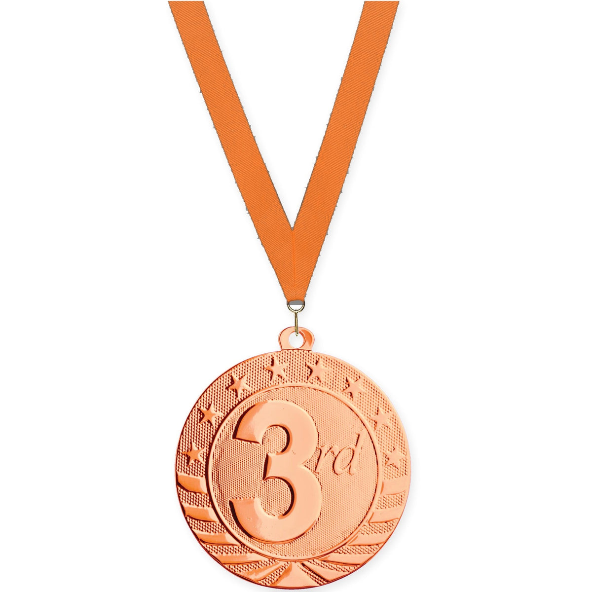 2 inch Place Starbrite medal in bronze - 3rd place with Orange neck ribbon