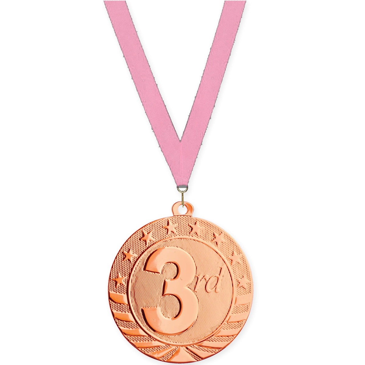 2 inch Place Starbrite medal in bronze - 3rd place with Pink neck ribbon