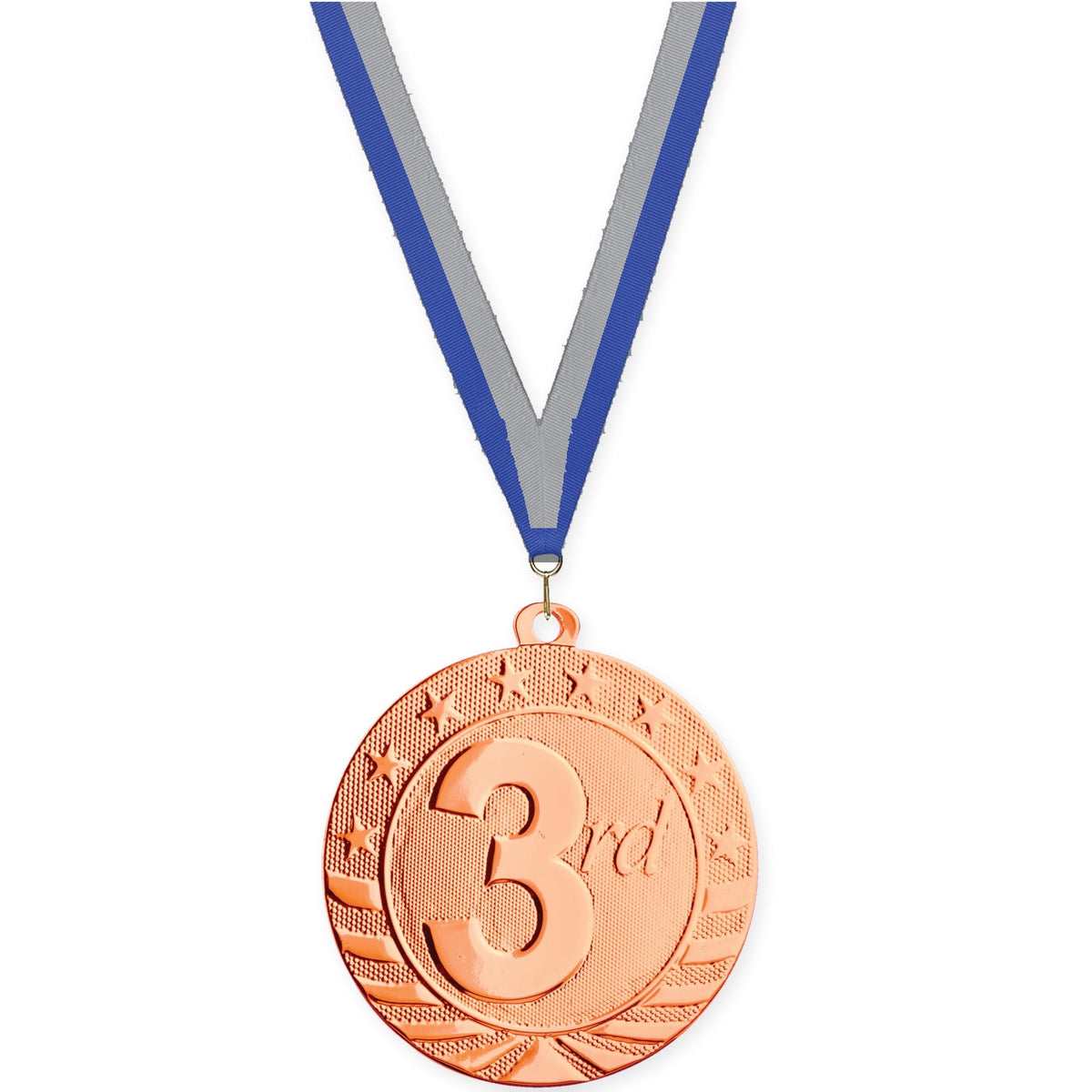 2 inch Place Starbrite medal in bronze - 3rd place with Blue Gray neck ribbon