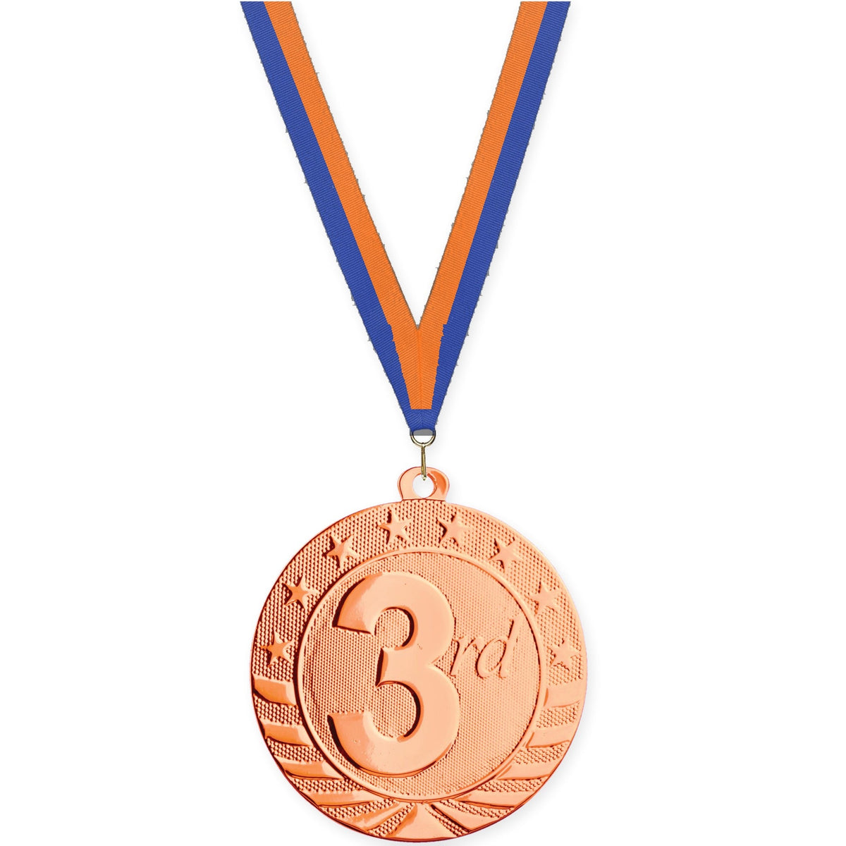 2 inch Place Starbrite medal in bronze - 3rd place with Blue Orange neck ribbon