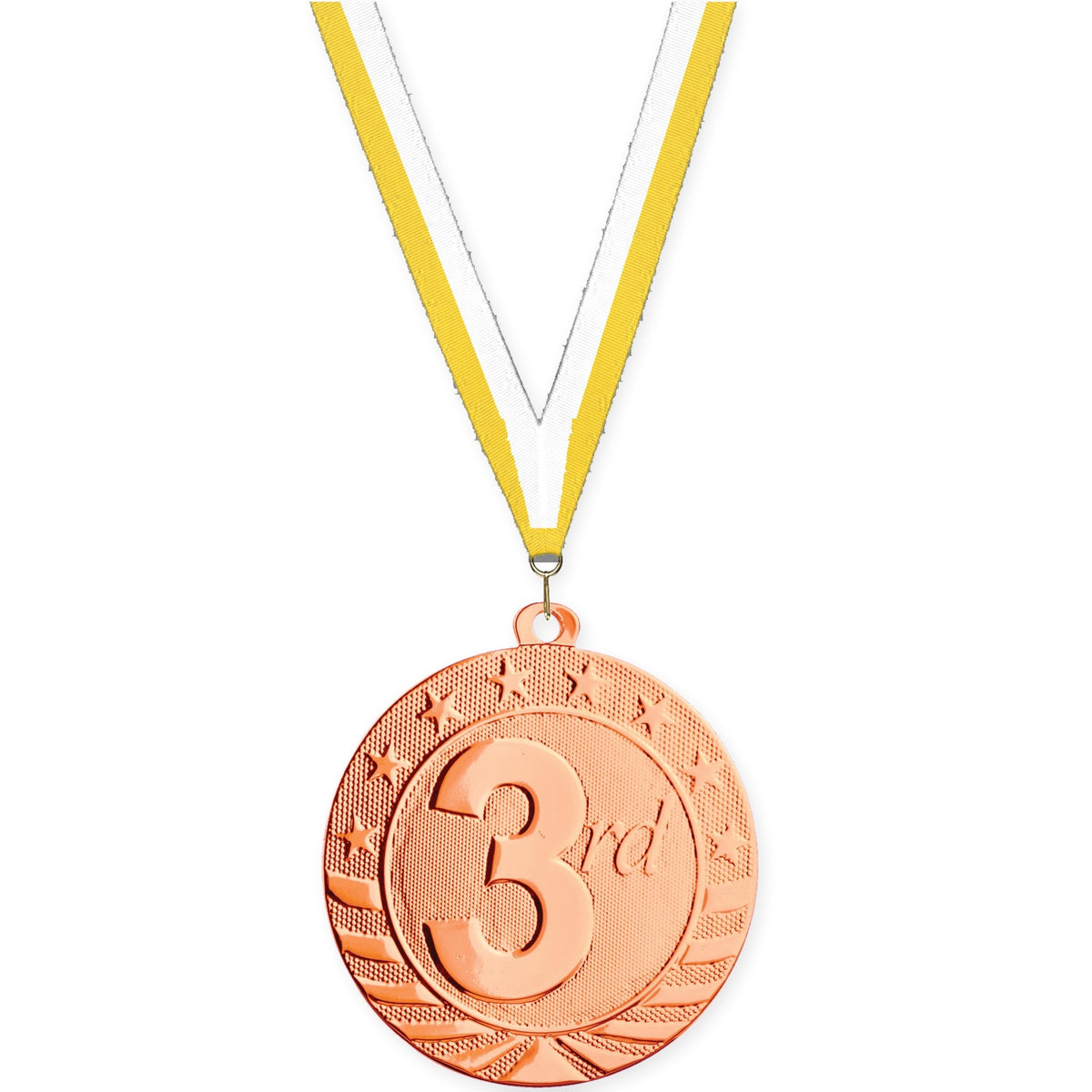2 inch Place Starbrite medal in bronze - 3rd place with Yellow White neck ribbon