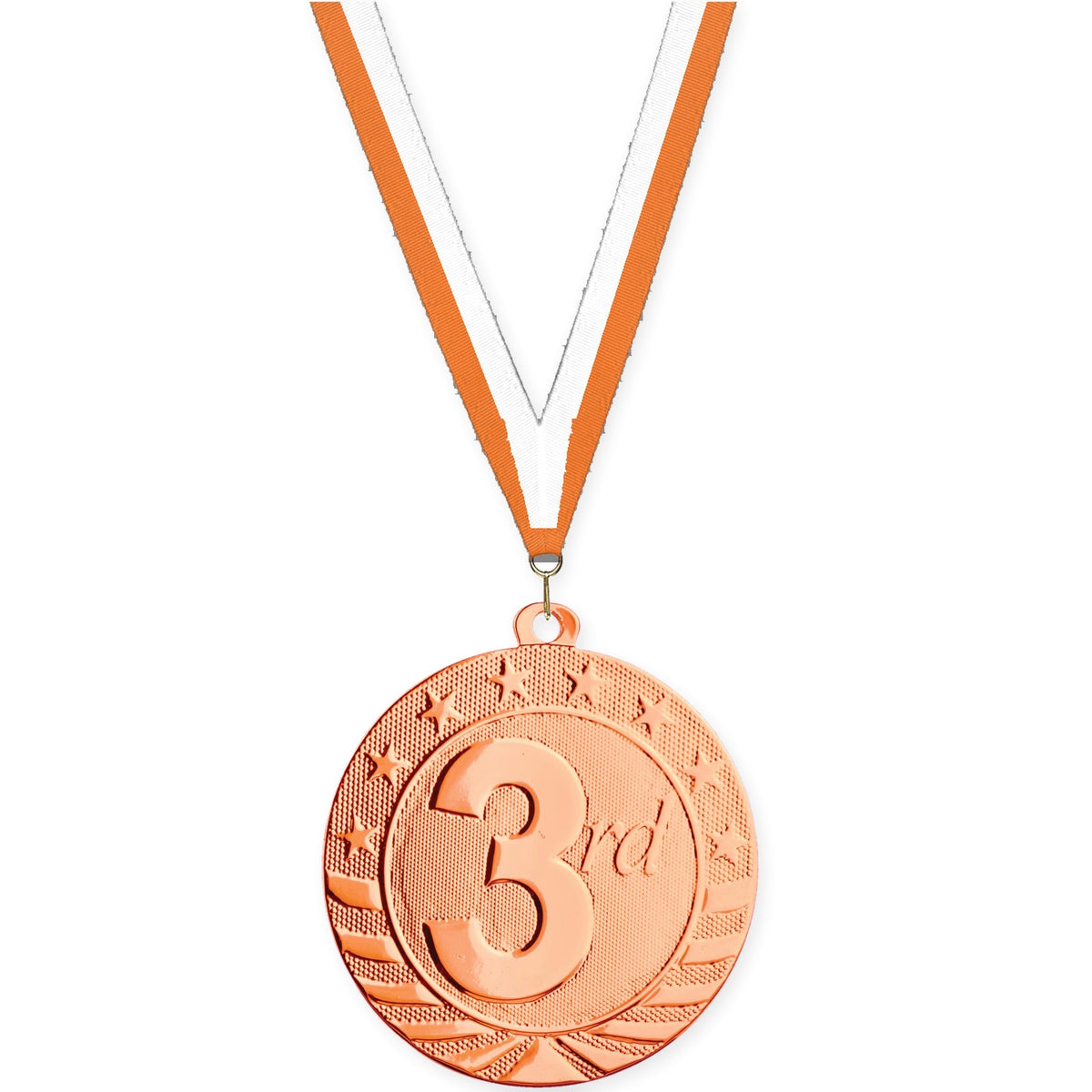 2 inch Place Starbrite medal in bronze - 3rd place with Orange White neck ribbon