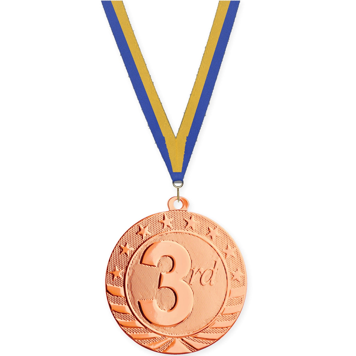 2 inch Place Starbrite medal in bronze - 3rd place with Blue Gold neck ribbon