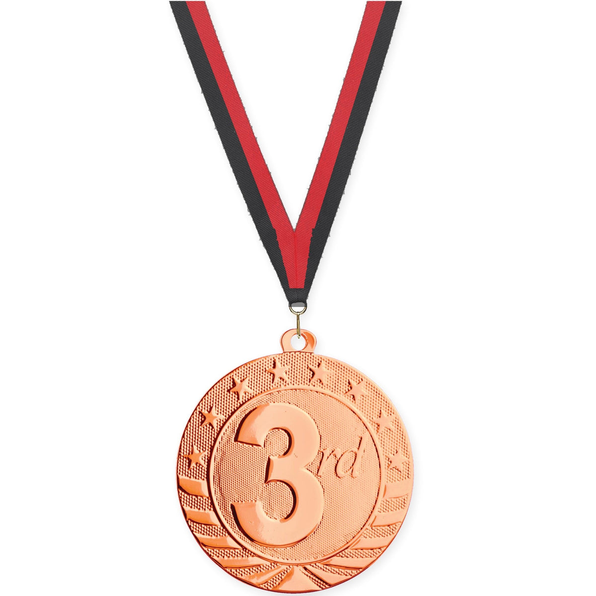 2 inch Place Starbrite medal in bronze - 3rd place with Black Red neck ribbon