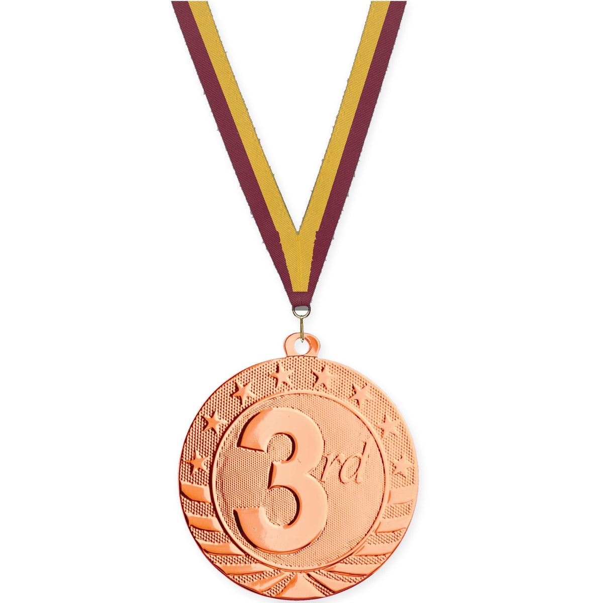 2 inch Place Starbrite medal in bronze - 3rd place with Maroon Gold neck ribbon