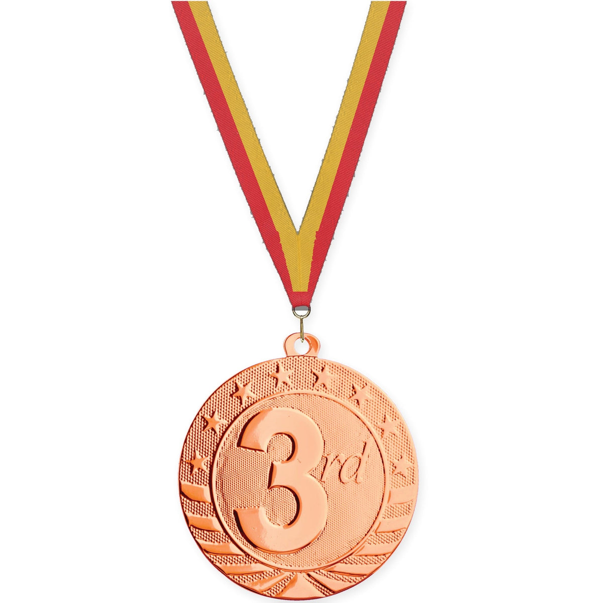 2 inch Place Starbrite medal in bronze - 3rd place with Red Gold neck ribbon