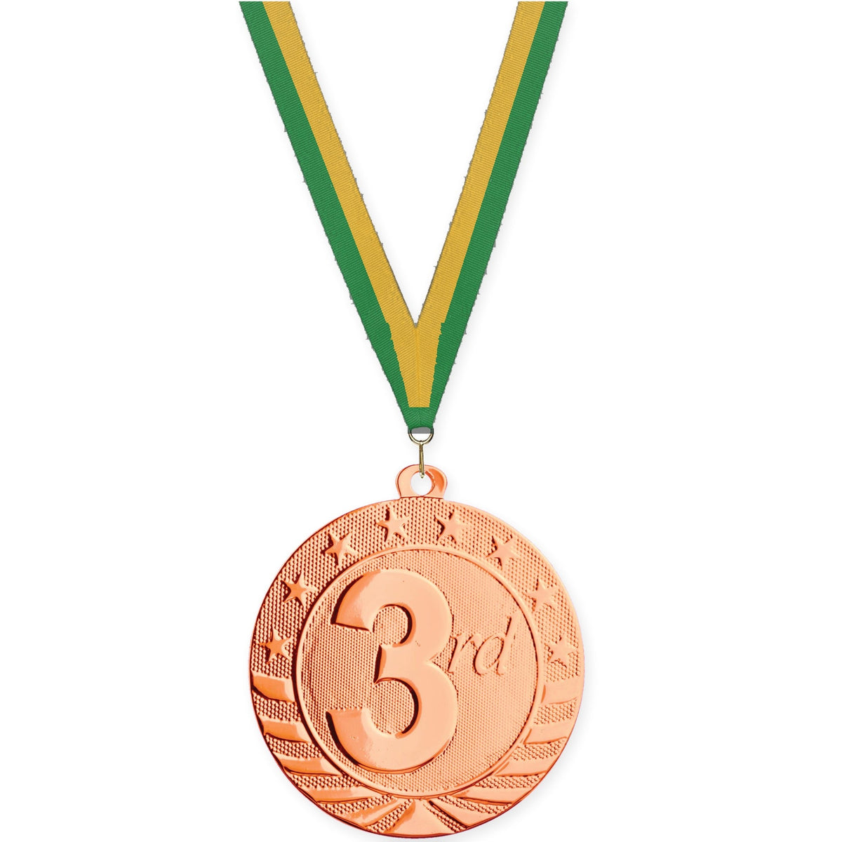 2 inch Place Starbrite medal in bronze - 3rd place with Green Gold neck ribbon