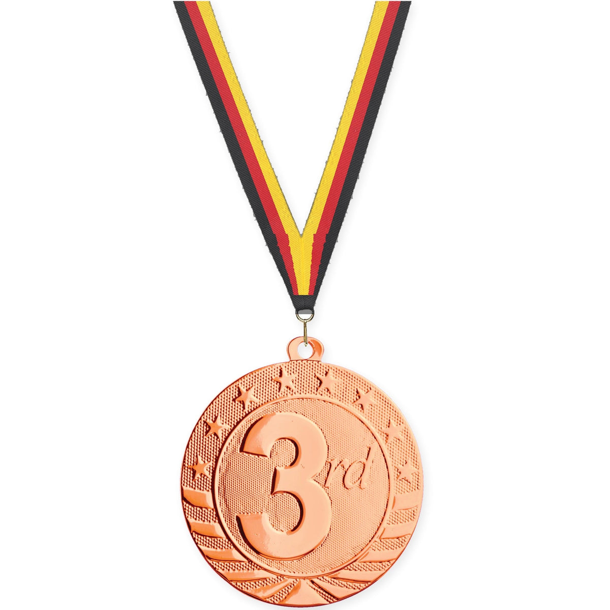 2 inch Place Starbrite medal in bronze - 3rd place with Black Red Yellow neck ribbon