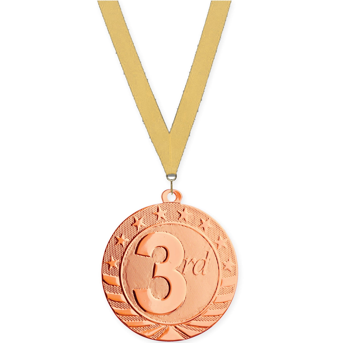 2 inch Place Starbrite medal in bronze - 3rd place with Gold Metallic neck ribbon