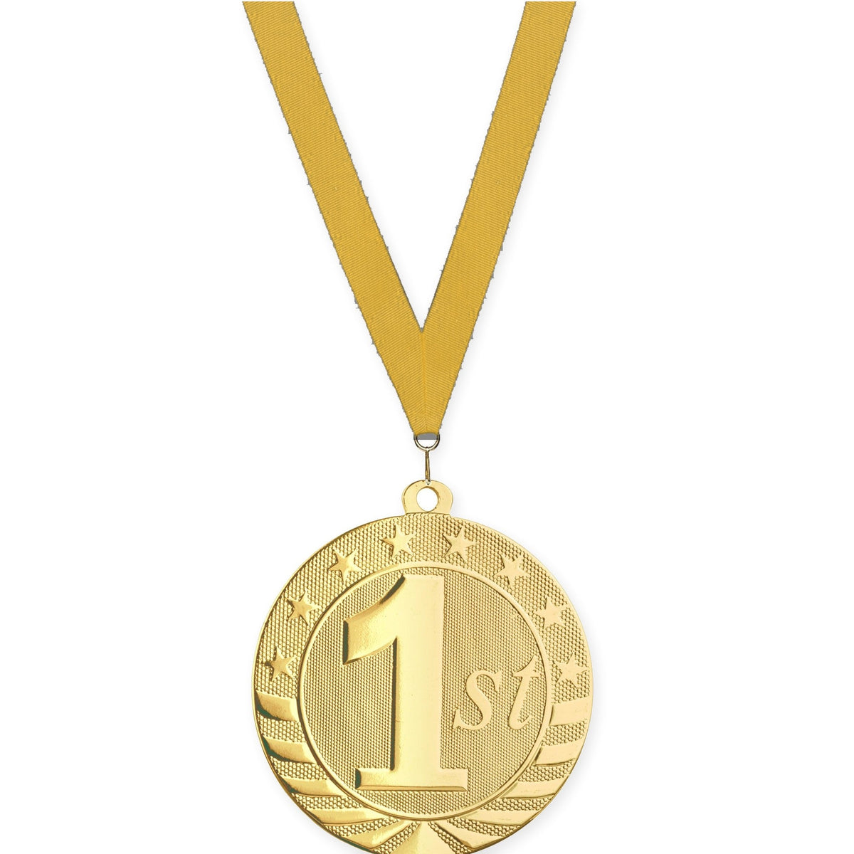 2 3/4 inch Place Starbrite medal in gold - 1st place with Gold neck ribbon