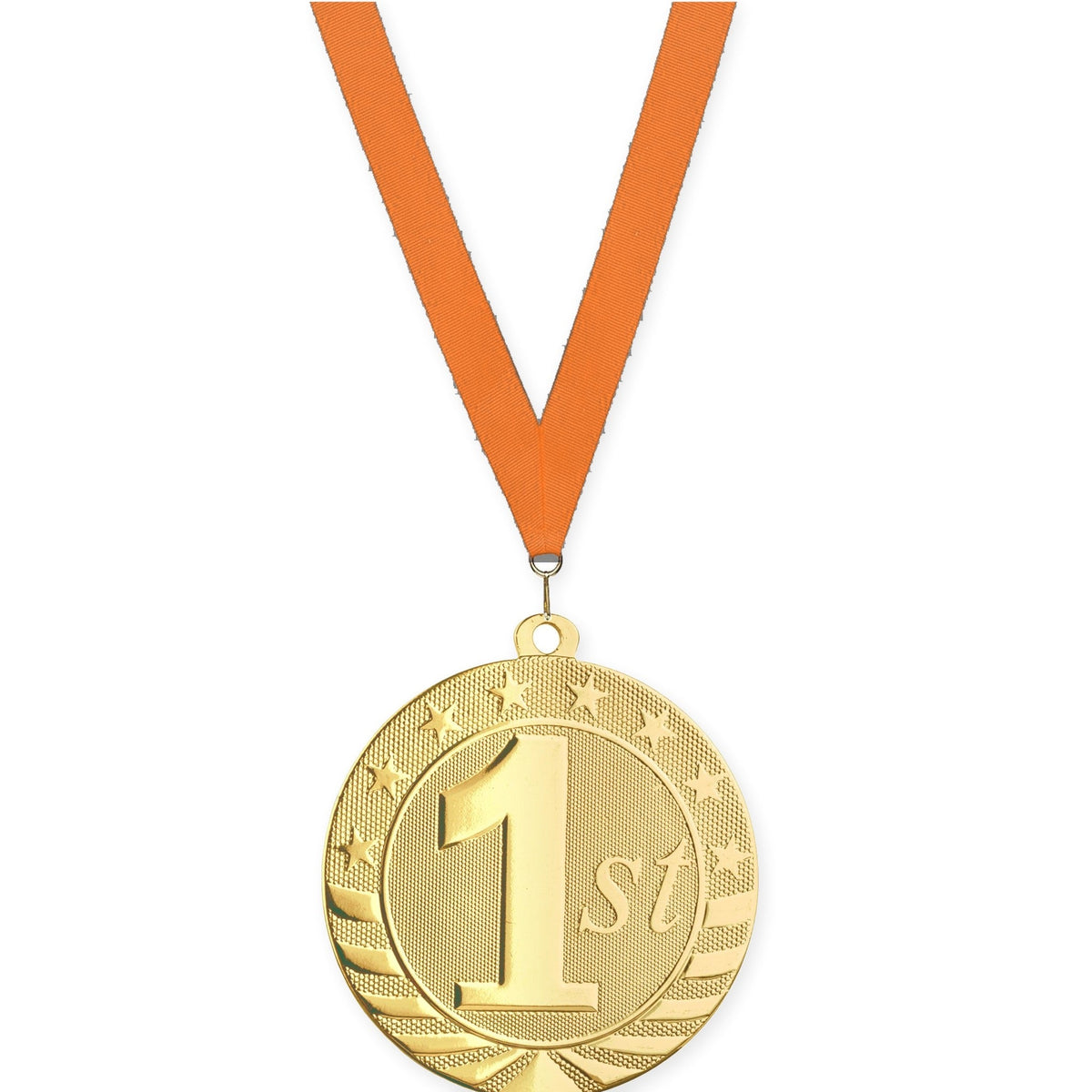 2 3/4 inch Place Starbrite medal in gold - 1st place with Orange neck ribbon