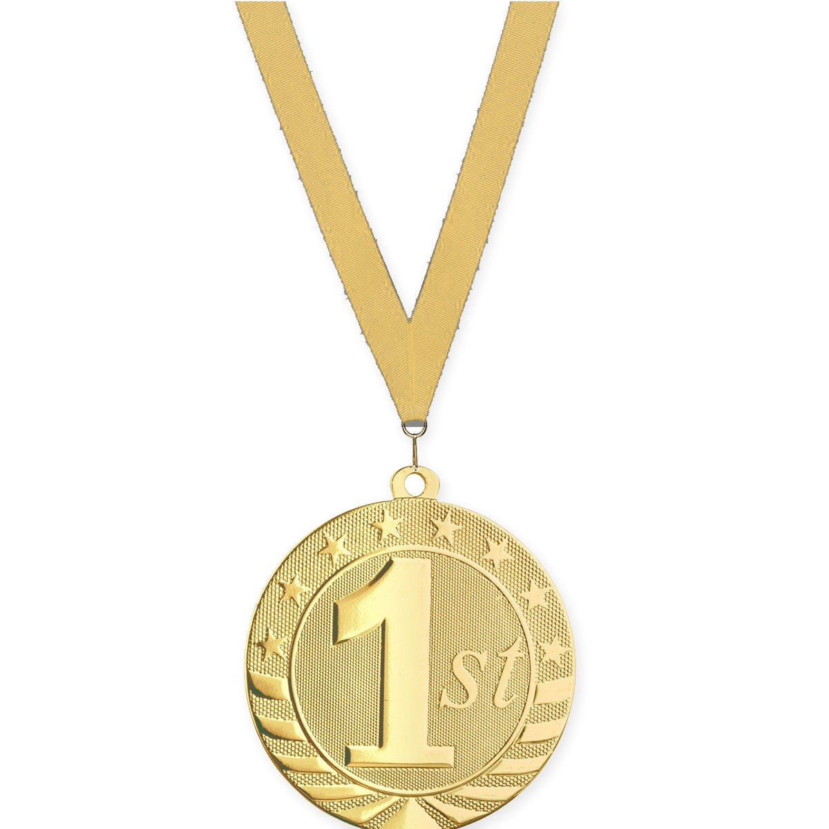 2 3/4 inch Place Starbrite medal in gold - 1st place with Gold Metallic neck ribbon