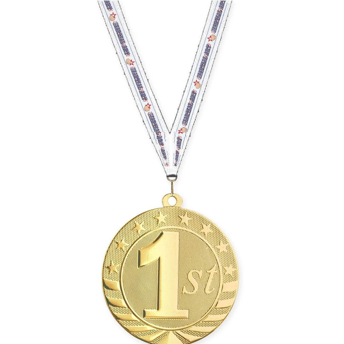 2 3/4 inch Place Starbrite medal in gold - 1st place with Martial Arts neck ribbon