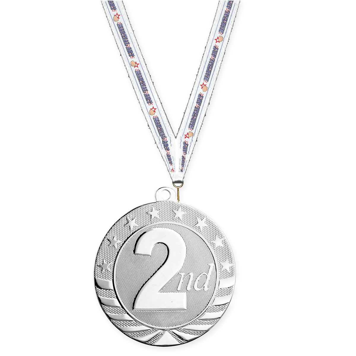 2 3/4 inch Place Starbrite medal in silver - 2nd place with Martial Arts neck ribbon