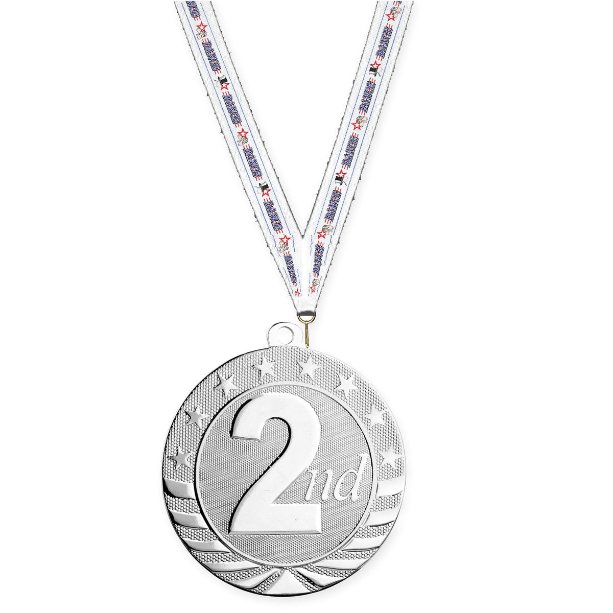 2 3/4 inch Place Starbrite medal in silver - 2nd place with Dance neck ribbon