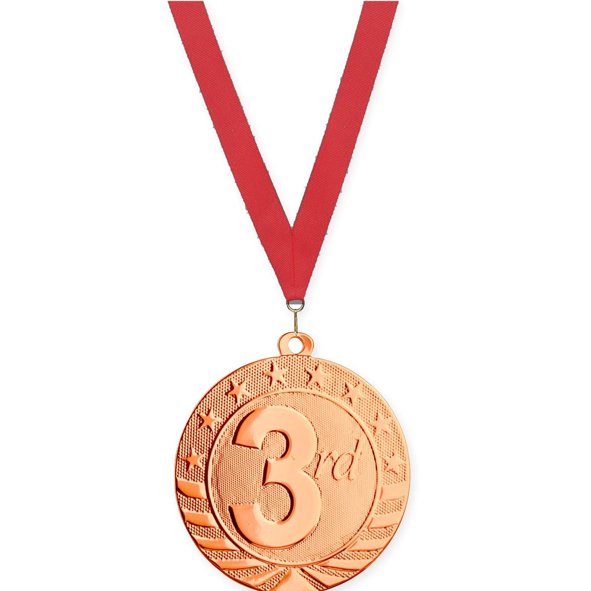 2 3/4 inch Place Starbrite medal in bronze - 3rd place with Red neck ribbon