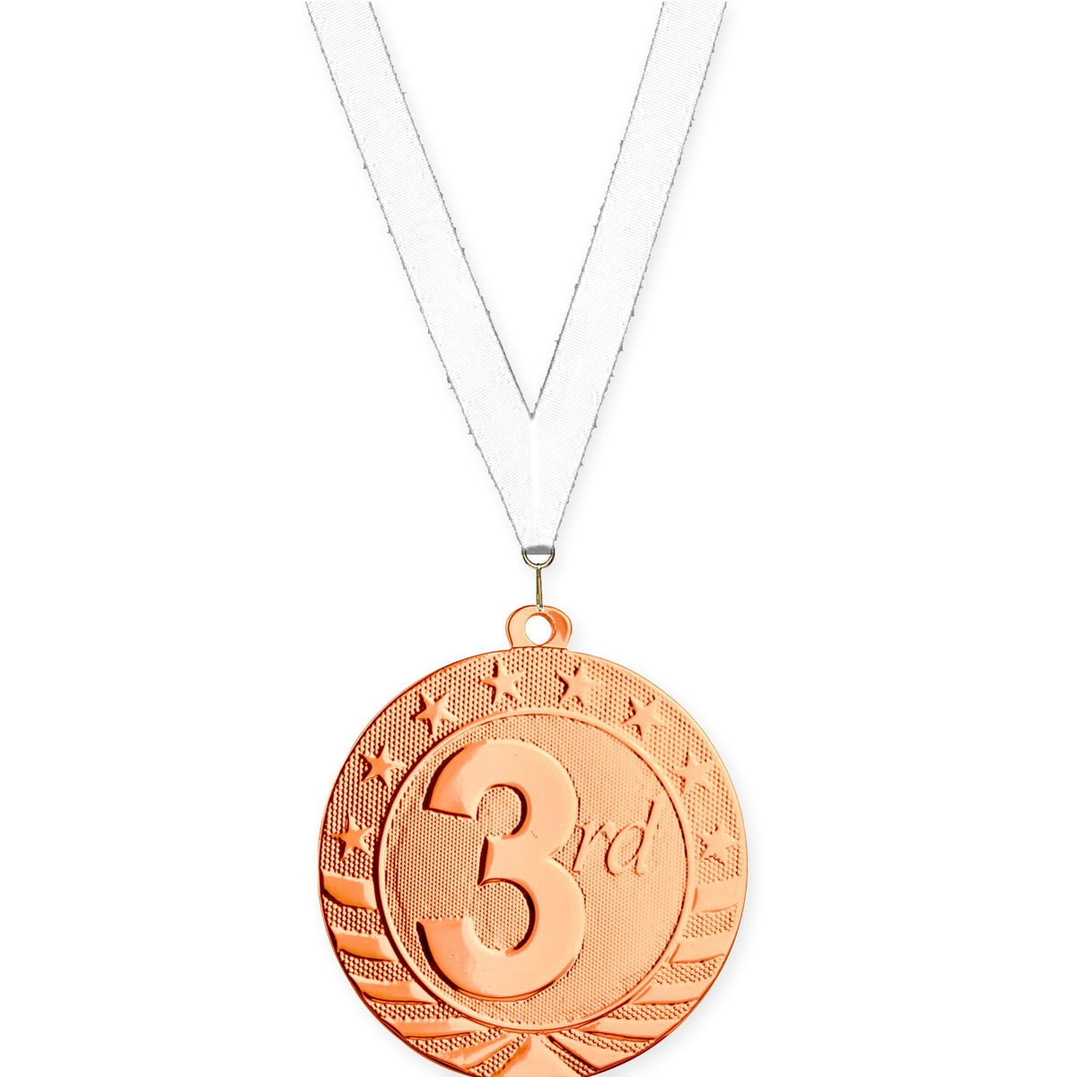 2 3/4 inch Place Starbrite medal in bronze - 3rd place with White neck ribbon