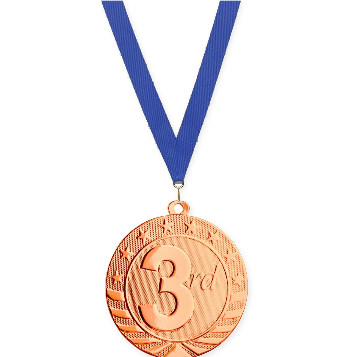 2 3/4 inch Place Starbrite medal in bronze - 3rd place with Blue neck ribbon
