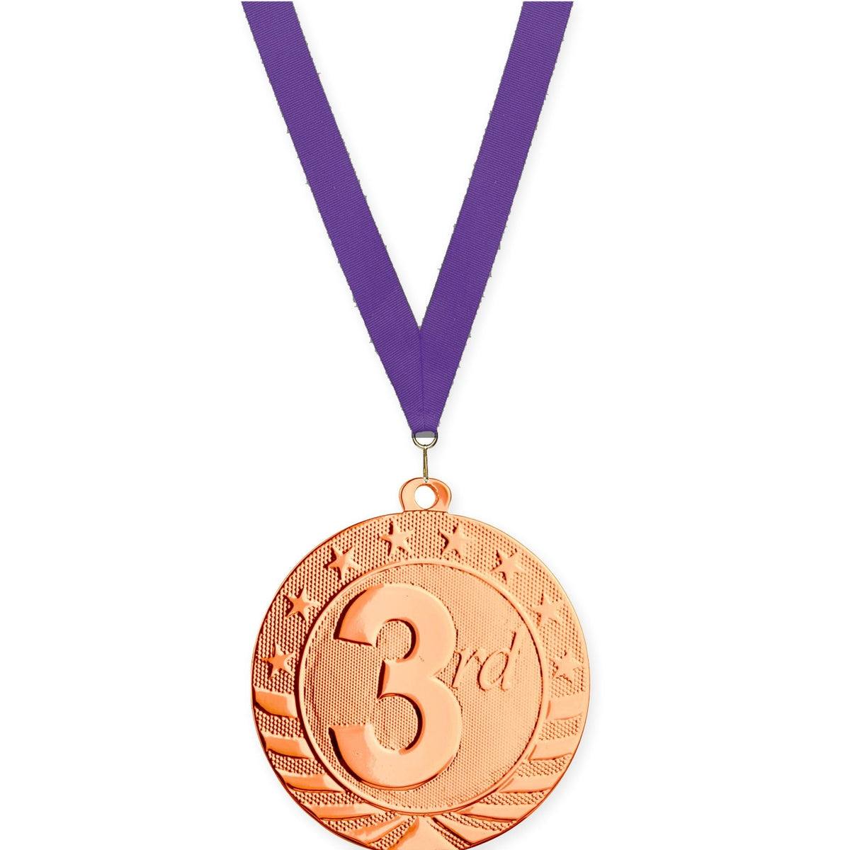 2 3/4 inch Place Starbrite medal in bronze - 3rd place with Purple neck ribbon