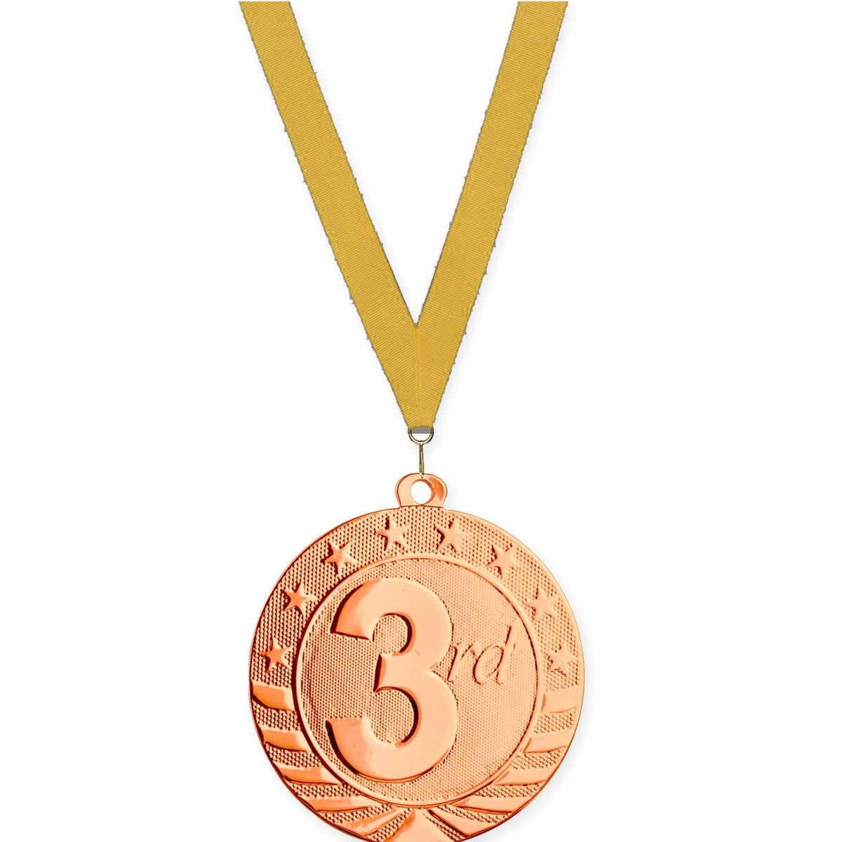 2 3/4 inch Place Starbrite medal in bronze - 3rd place with Gold neck ribbon