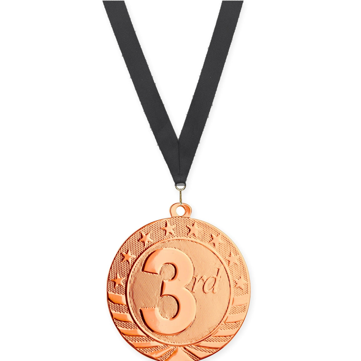 2 3/4 inch Place Starbrite medal in bronze - 3rd place with Black neck ribbon
