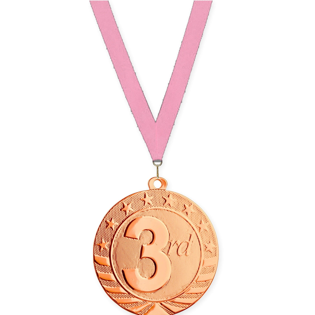 2 3/4 inch Place Starbrite medal in bronze - 3rd place with Pink neck ribbon