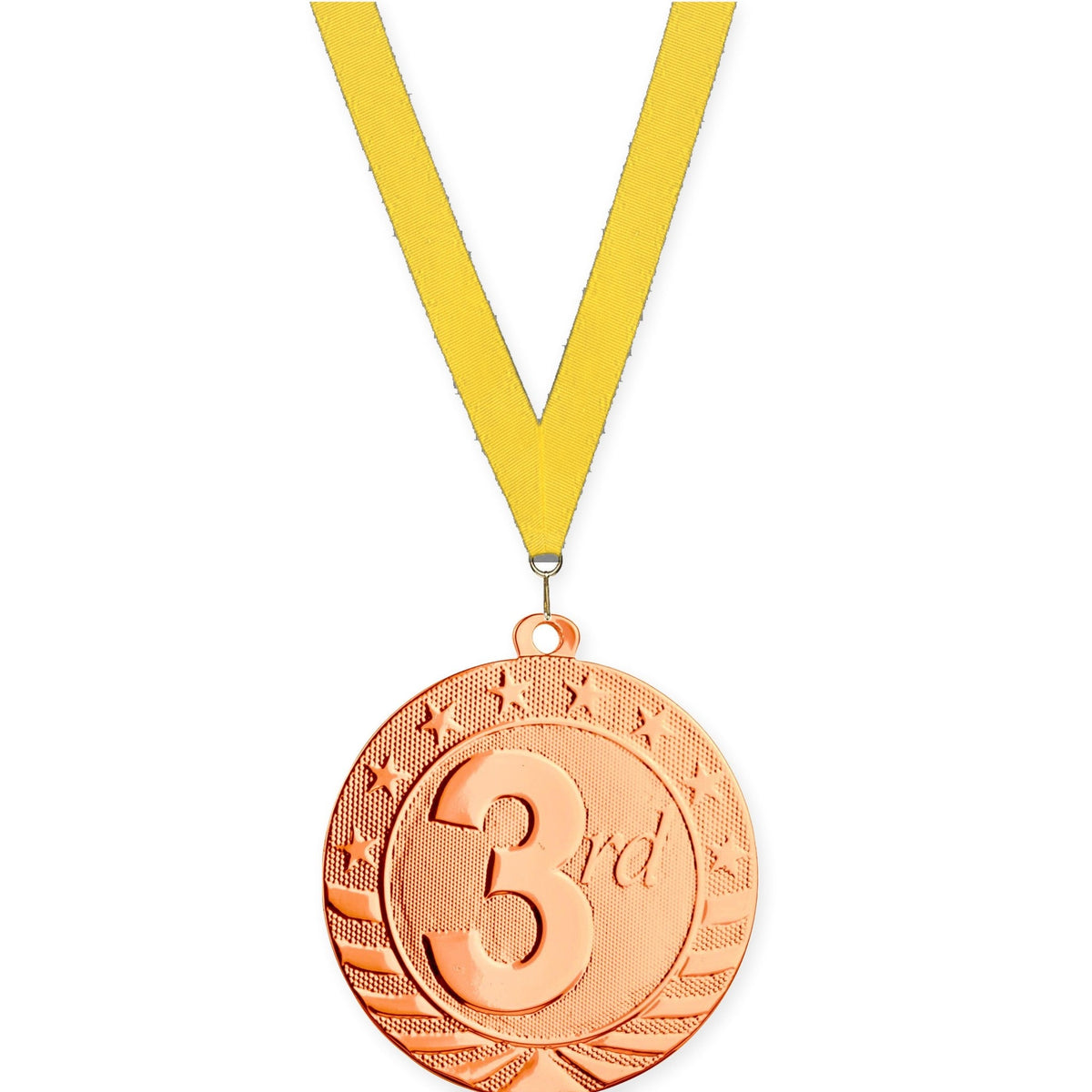 2 3/4 inch Place Starbrite medal in bronze - 3rd place with Yellow neck ribbon