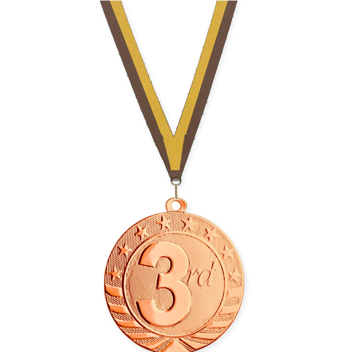 2 3/4 inch Place Starbrite medal in bronze - 3rd place with Brown Gold neck ribbon