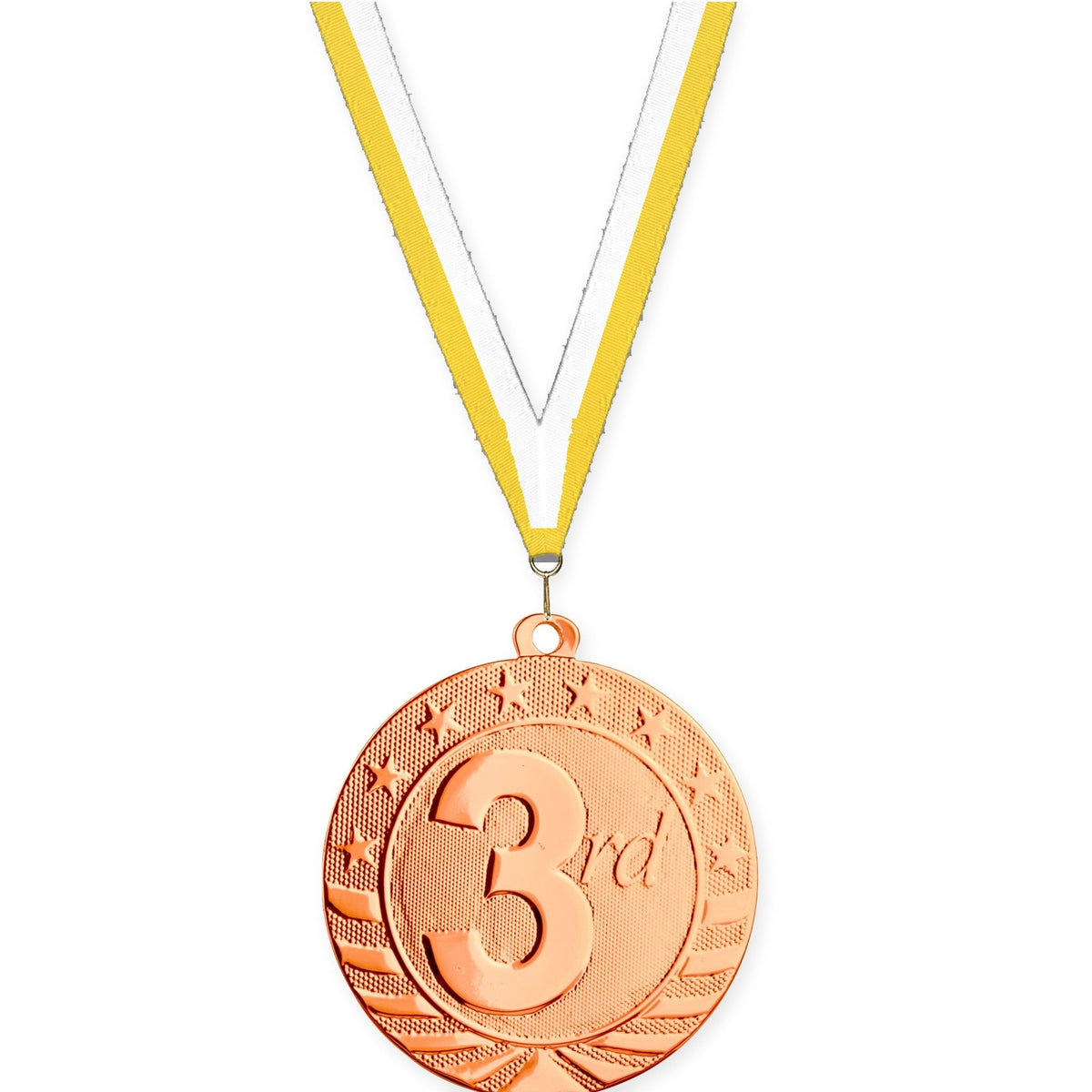 2 3/4 inch Place Starbrite medal in bronze - 3rd place with Yellow White neck ribbon