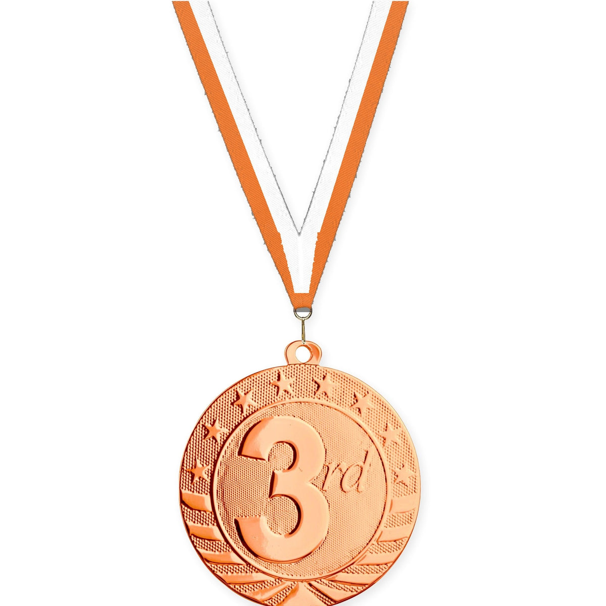 2 3/4 inch Place Starbrite medal in bronze - 3rd place with Orange White neck ribbon