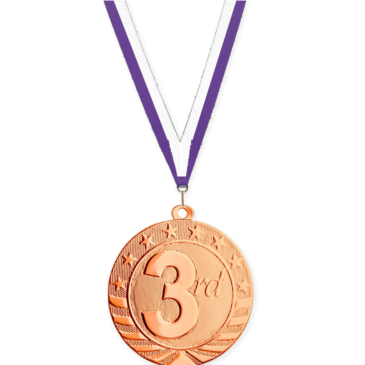2 3/4 inch Place Starbrite medal in bronze - 3rd place with Purple White neck ribbon