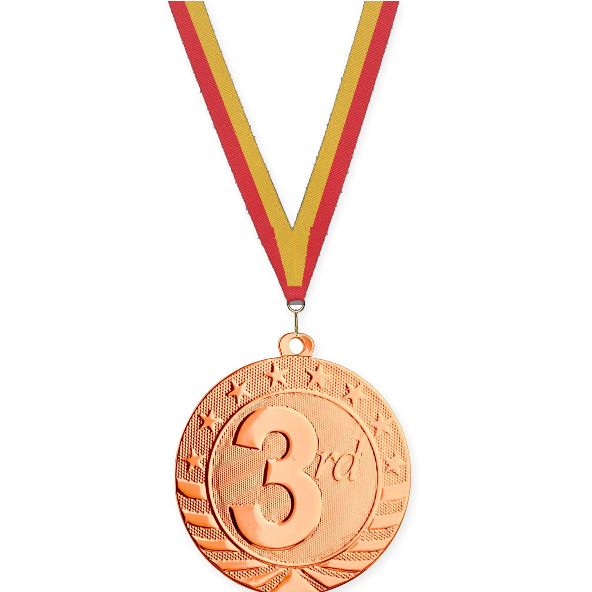 2 3/4 inch Place Starbrite medal in bronze - 3rd place with Red Gold neck ribbon