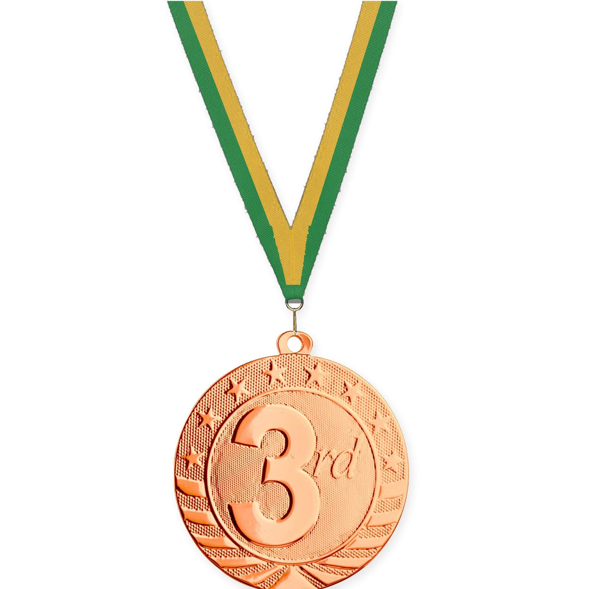 2 3/4 inch Place Starbrite medal in bronze - 3rd place with Green Gold neck ribbon