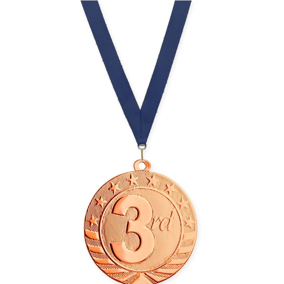 2 3/4 inch Place Starbrite medal in bronze - 3rd place with Navy neck ribbon