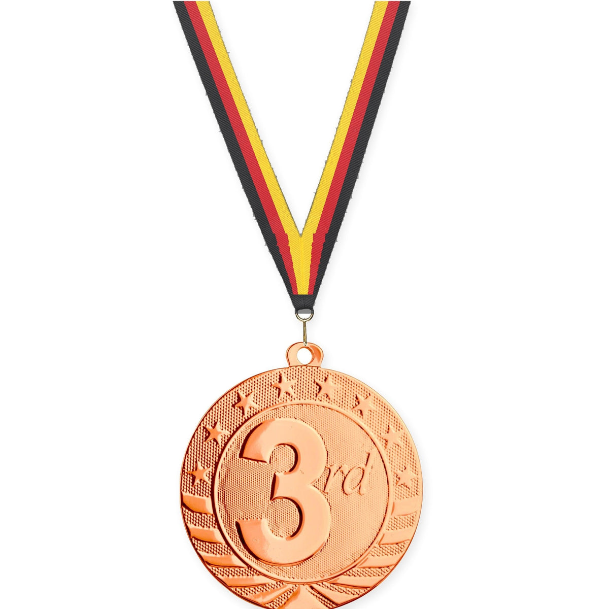 2 3/4 inch Place Starbrite medal in bronze - 3rd place with Black Red Yellow neck ribbon