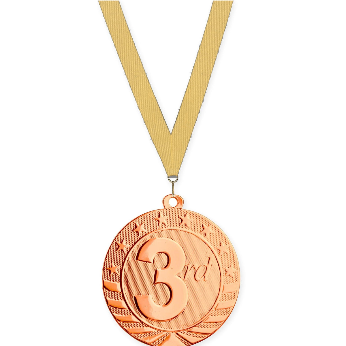 2 3/4 inch Place Starbrite medal in bronze - 3rd place with Gold Metallic neck ribbon