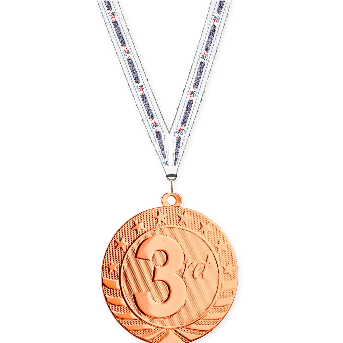 2 3/4 inch Place Starbrite medal in bronze - 3rd place with Swimming neck ribbon