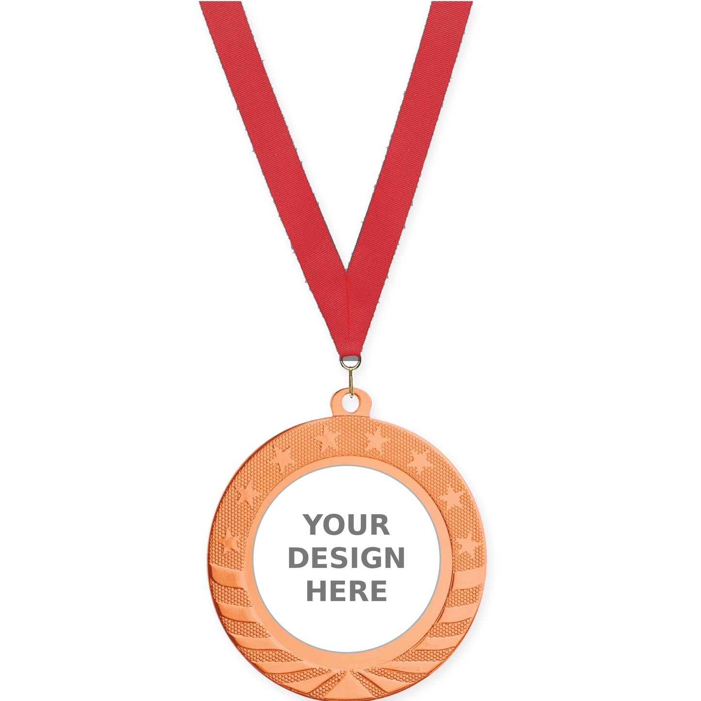 2 3/4 inch Starbrite insert medal in bright bronze with Red neck ribbon