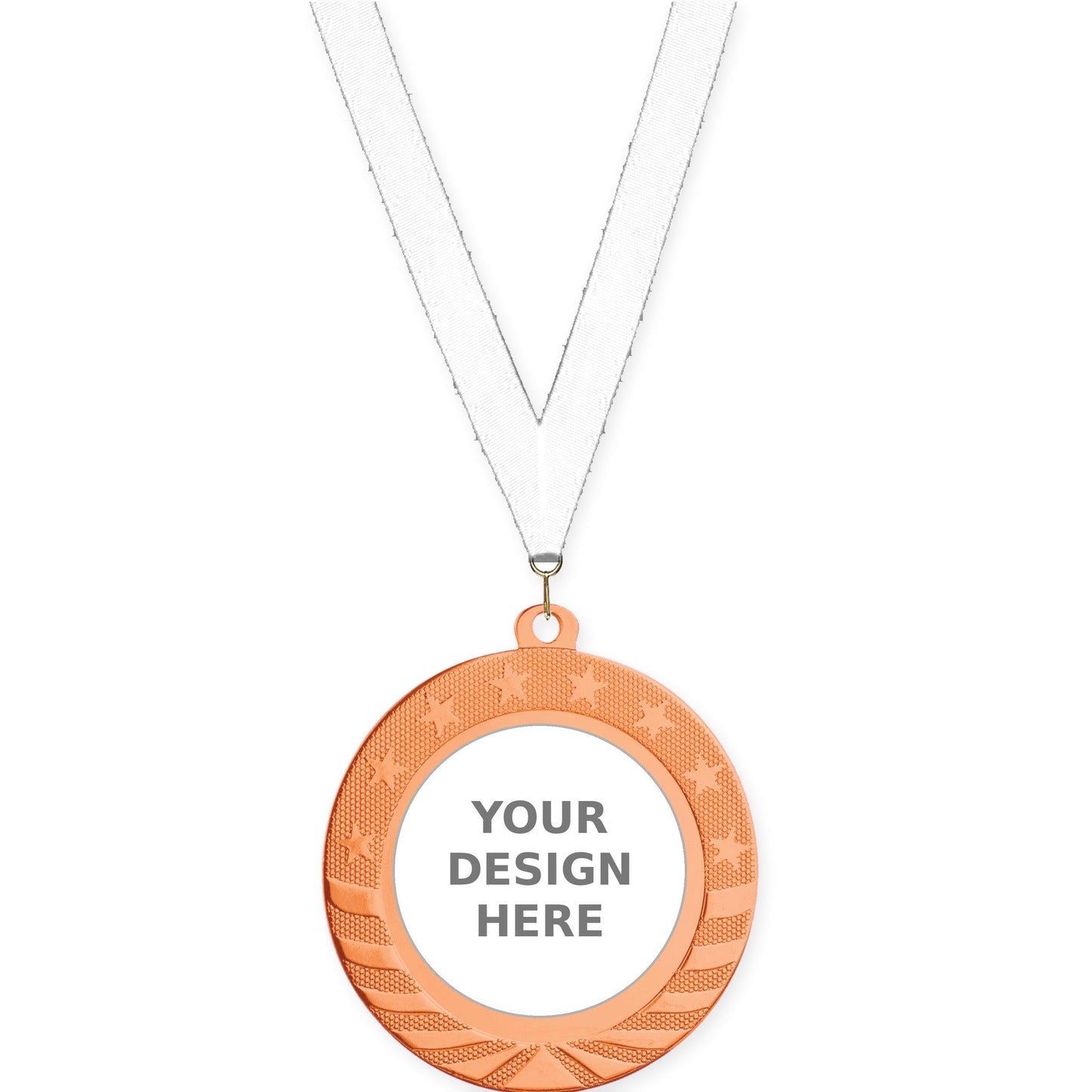 2 3/4 inch Starbrite insert medal in bright bronze with White neck ribbon