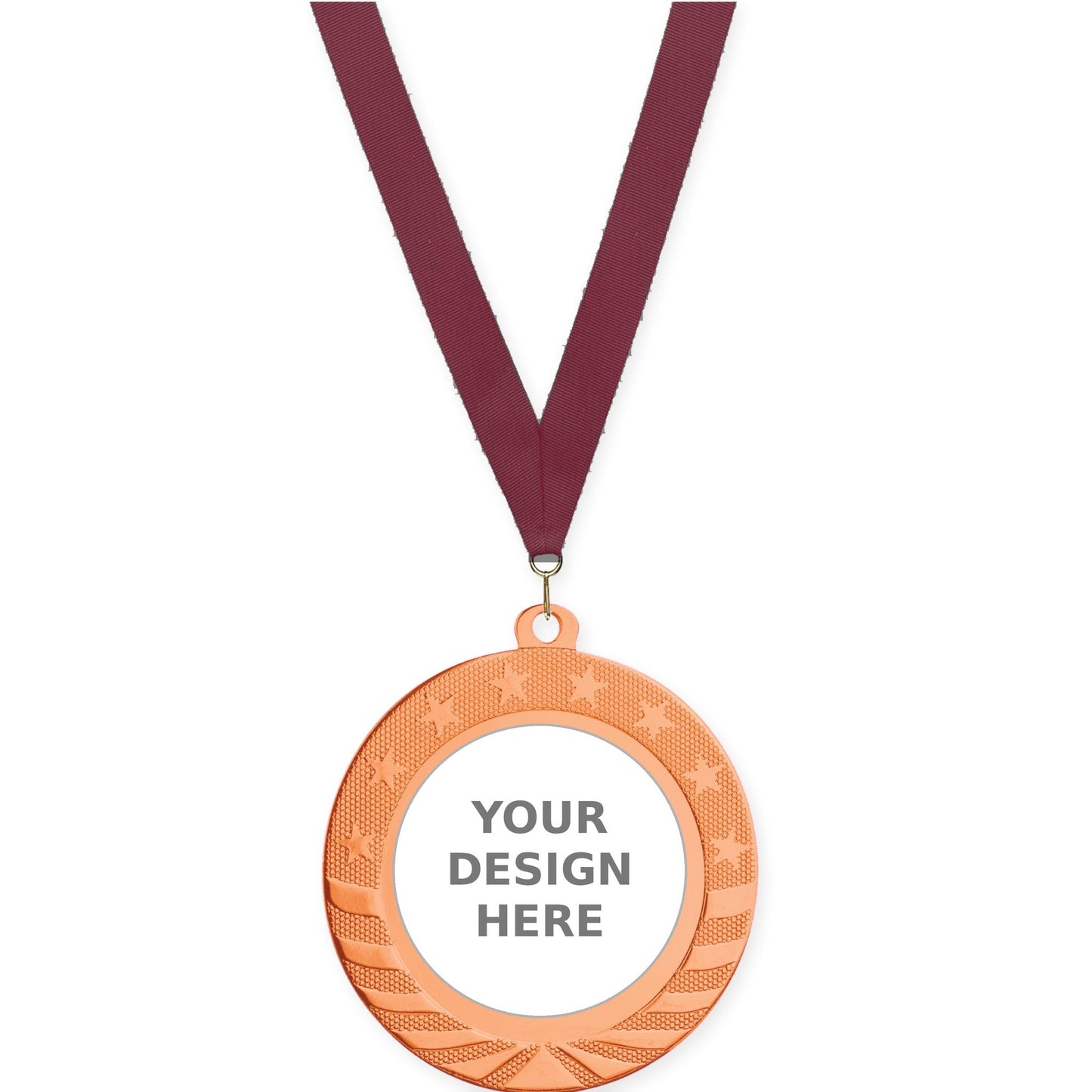 2 3/4 inch Starbrite insert medal in bright bronze with Maroon neck ribbon