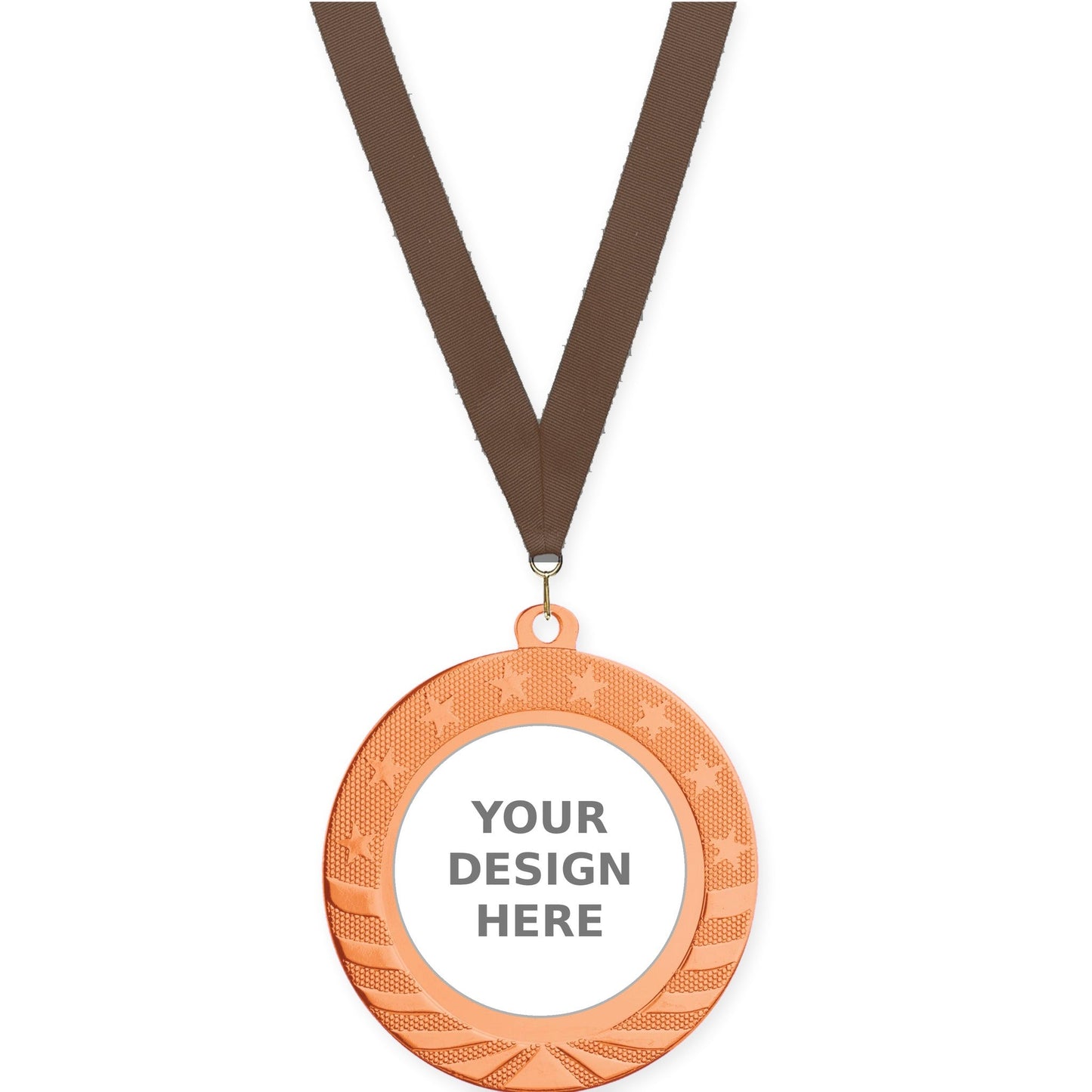 2 3/4 inch Starbrite insert medal in bright bronze with Brown neck ribbon