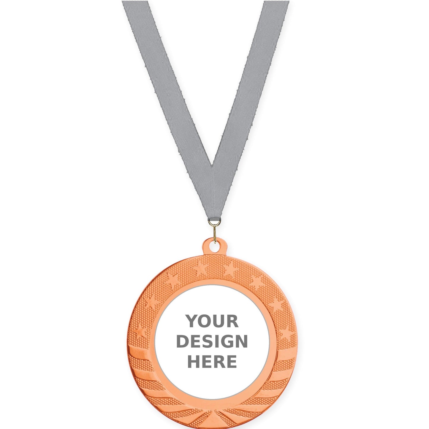 2 3/4 inch Starbrite insert medal in bright bronze with Gray neck ribbon
